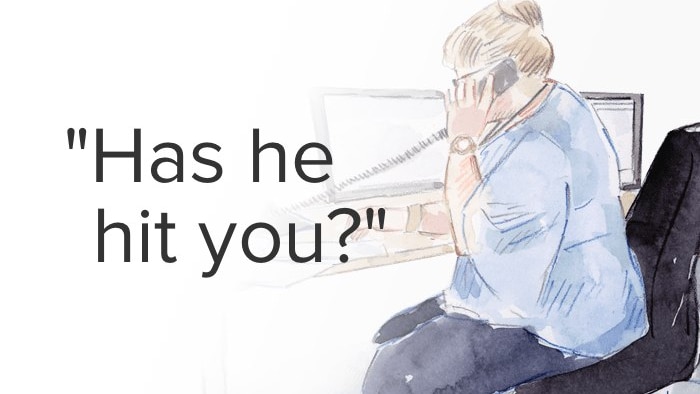 Illustration of domestic violence hotline worker.