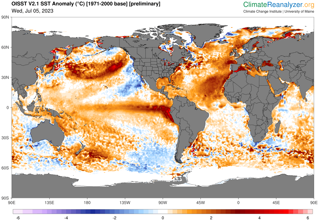 A graph depicting heat patterns across the North Atlantic and Pacific.