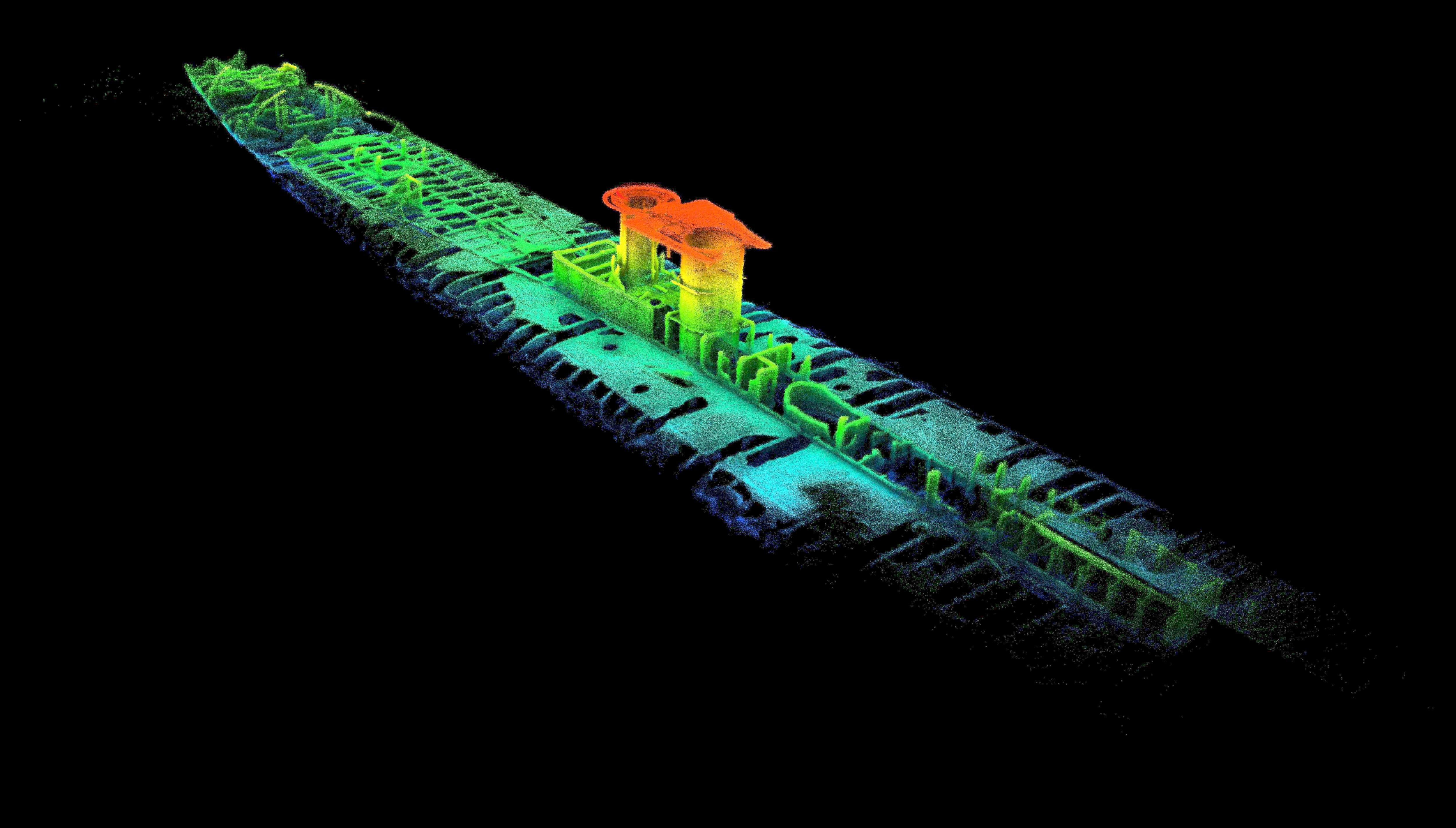 A 3D image of a submarine wreck.