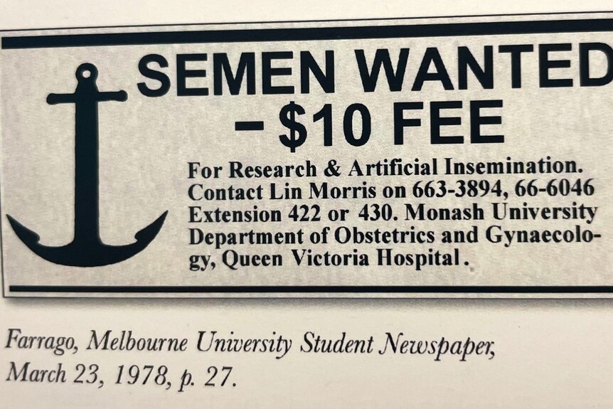 A newspaper ad which reads sperm donors wanted
