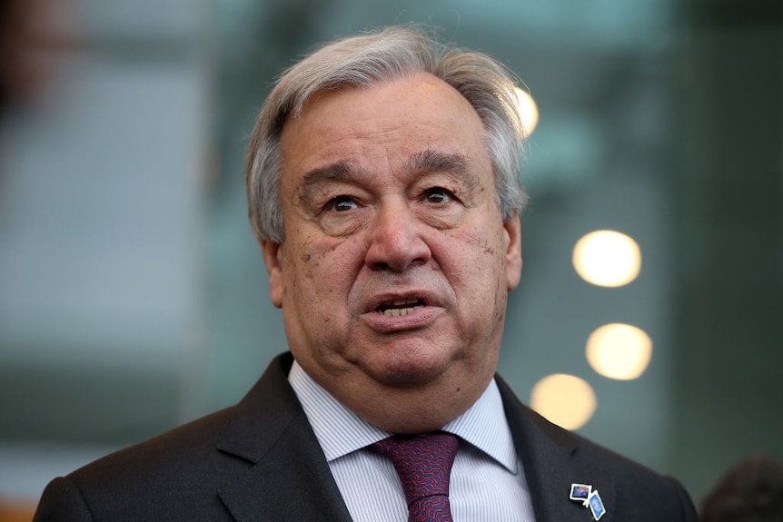 Antonio Guterres close-up. He is looking off frame