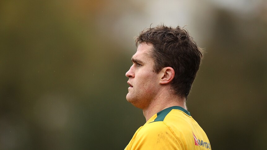 James Horwill looks on at Wallabies training