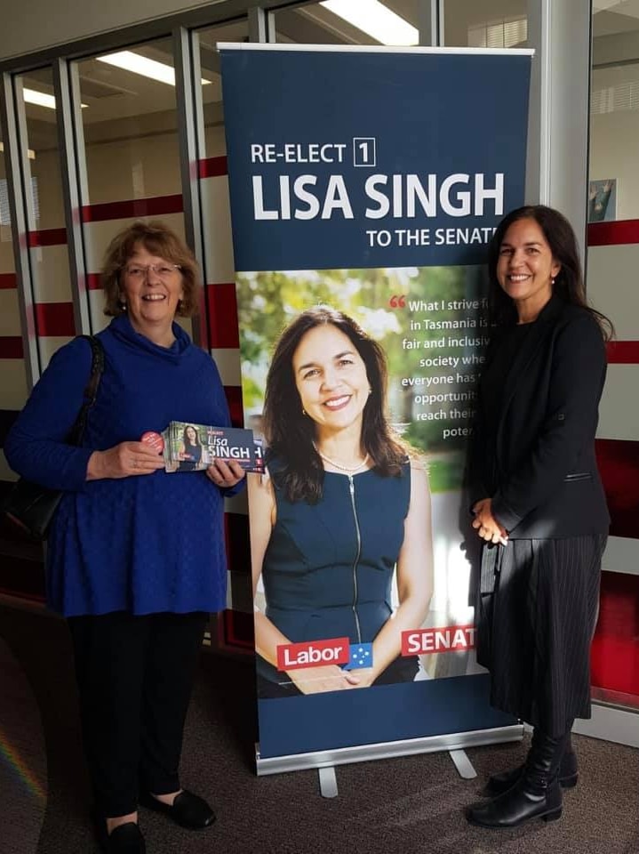Lisa Singh with a campaign poster.