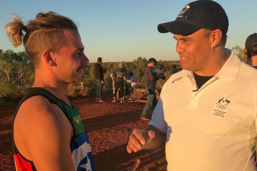 Former Olympian Kyle Vander-Kuyp meets Port Macquarie runner Zane Spark