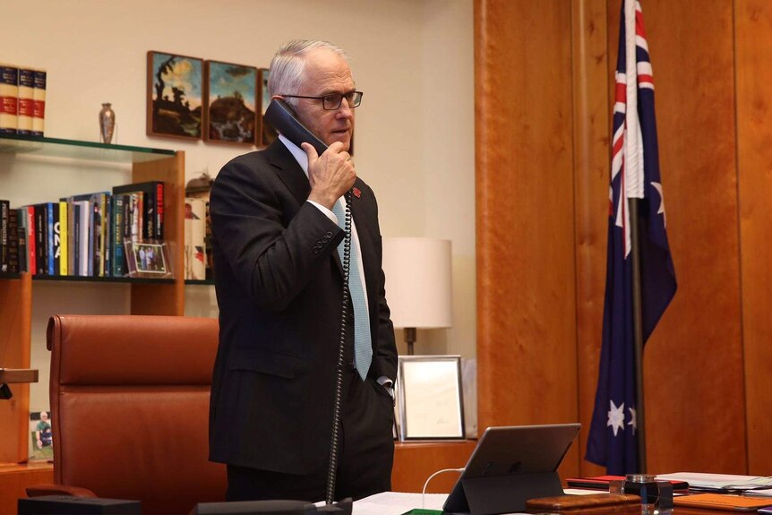 Malcolm Turnbull on the phone to US president-elect Donald Trump