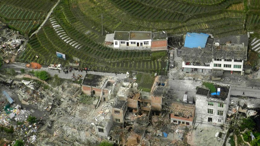 Aerial view of earthquake in China's Sichuan province