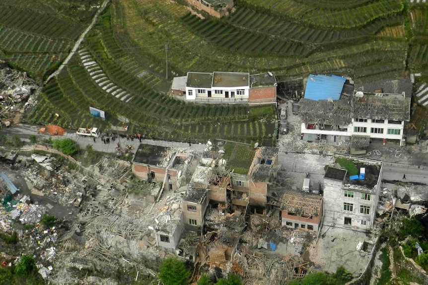 Aerial view of earthquake in China's Sichuan province