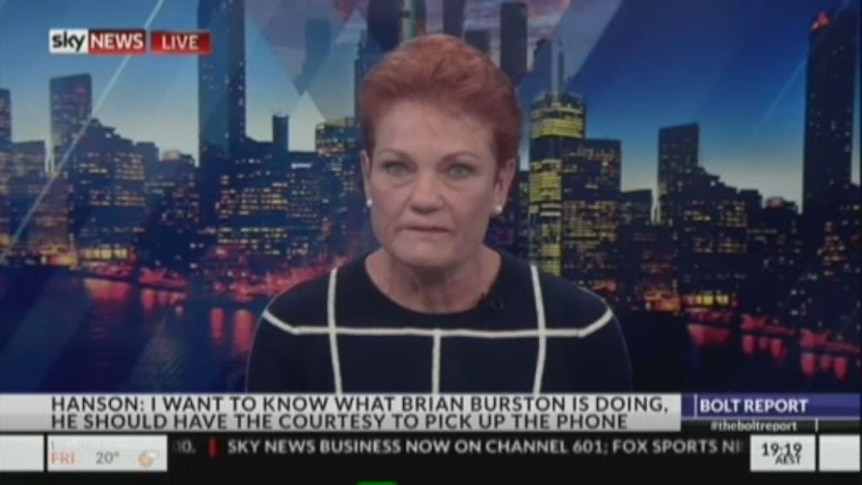 Pauline Hanson fights tears on national TV, claims Brian Burston has tried to defect