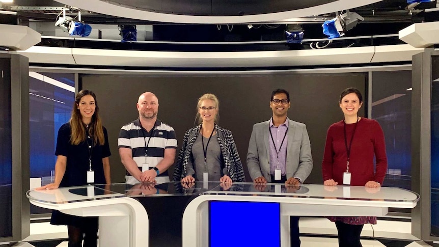 Top 5 Science winners visit the ABC TV News set.