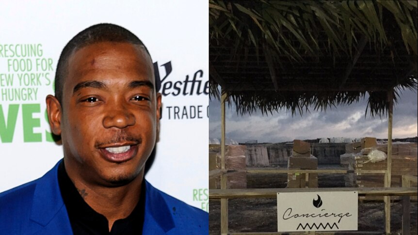 Ja Rule (left) and the unfinished concierge area of Fyre Festival