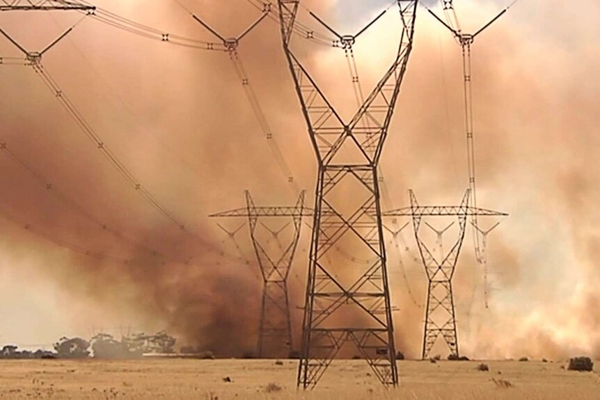Smoke from a fire near high voltage power lines.