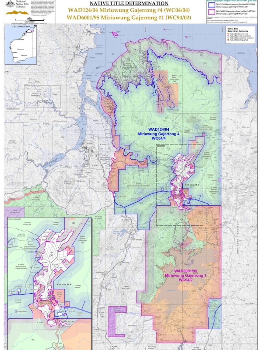 A map showing an Aboriginal native title land claim