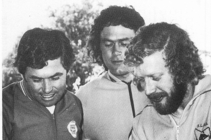 Don Marsh (right) with some colleagues of the Carlton Park Surf Life Saving Club