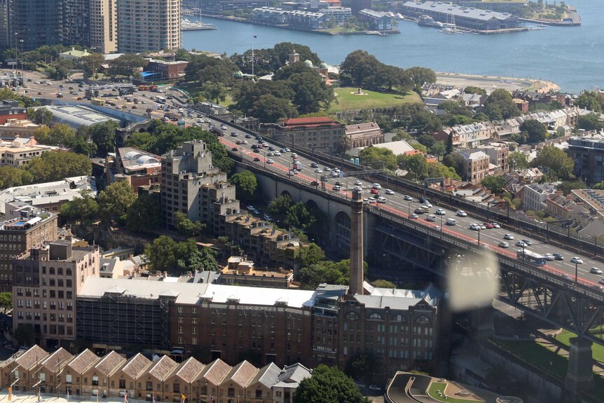 An aerial shot of the Sirius building at the Rocks in Sydney.