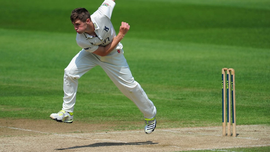 Warwickshire bowler Chris Woakes in action in the County Championship against Nottinghamshire.