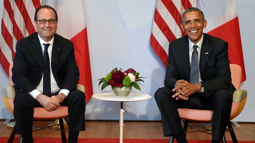 US president Barack Obama with French president Francois Hollande