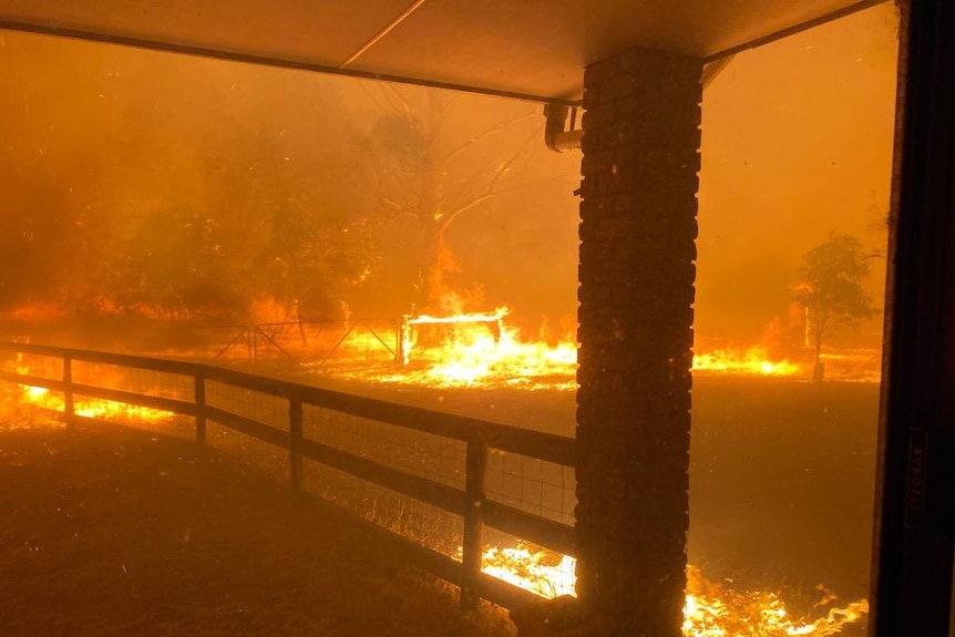 Fire engulfs a property on Kangaroo Island during the bushfire crisis.