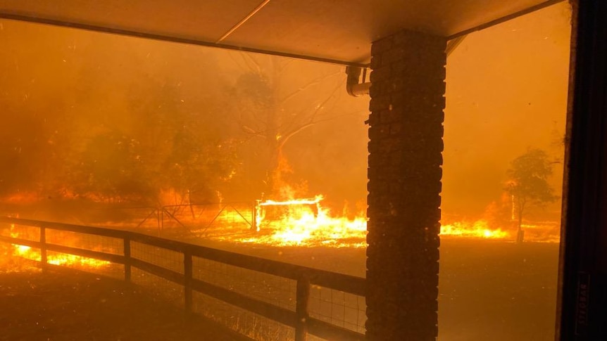 Fire engulfs a property on Kangaroo Island during the bushfire crisis.