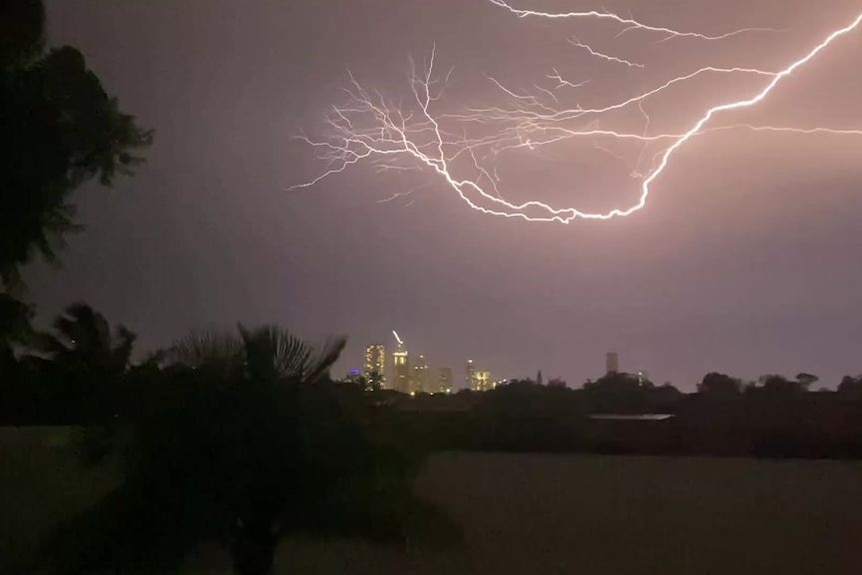 Lightning fills the sky over the Gold Coast