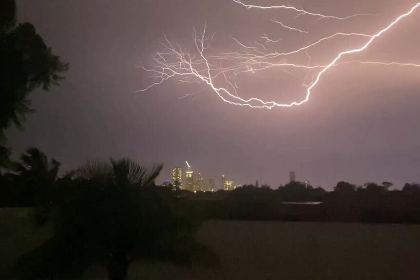 Lightning fills the sky over the Gold Coast