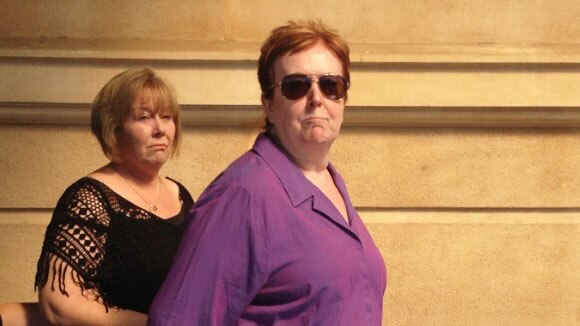 Two of the murder victims sisters leave court Cath Hoffman left and Annette Burden right