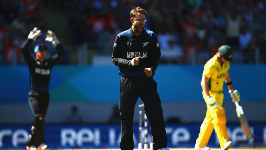 Vettori celebrates a wicket for the Black Caps