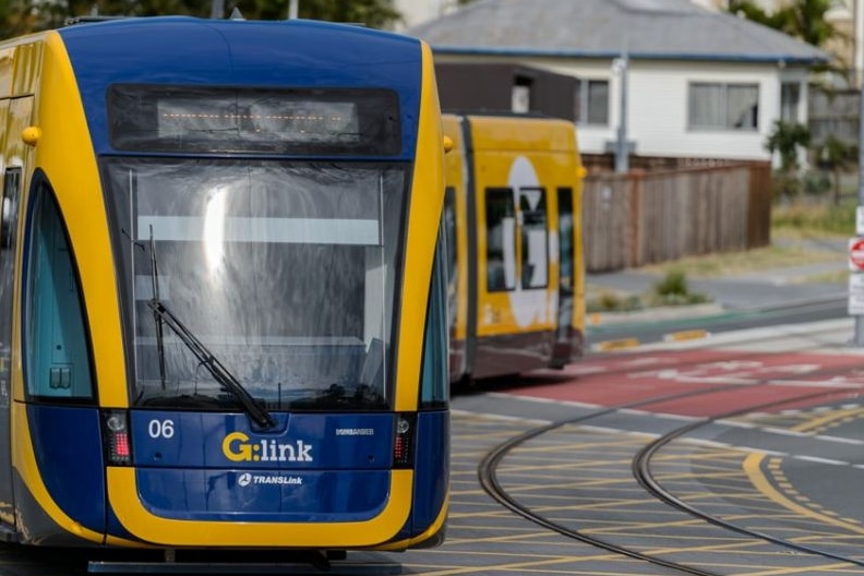 big tram turning on road