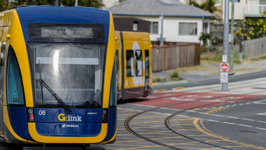 big tram turning on road