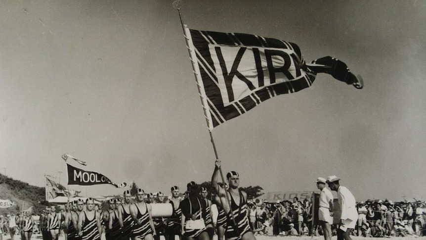 Kirra Surf Life Saving Club march past team, 1954