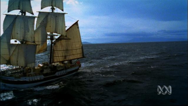 Tall ship sails at sea