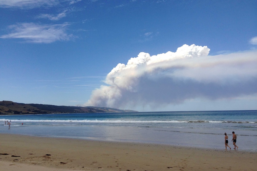 A fire burns at Apollo Bay in Victoria