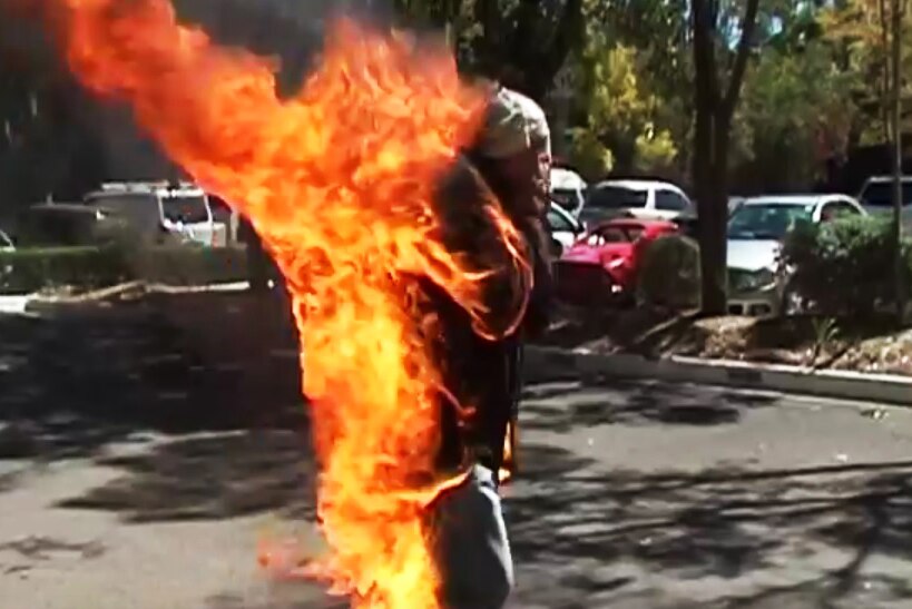 Stuntman Grant Page on fire
