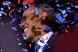 Barack Obama celebrates after winning the 2012 US presidential election.