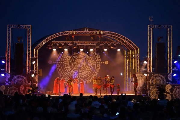 Dancers on stage at the Arafura Games closing ceremony.