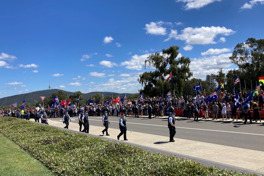 Protesters in the parliamentary triangle.