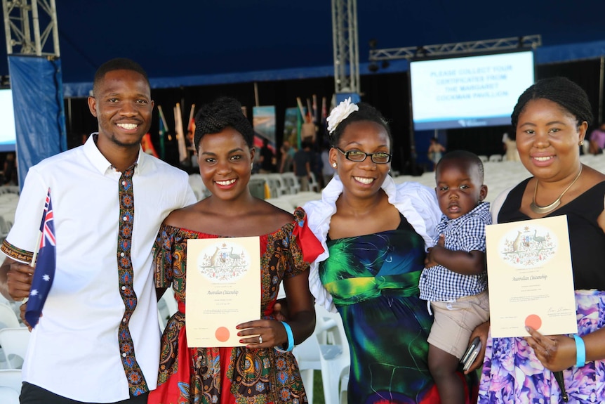 Blessed Chasara, Natasha Chasara, Sandra Oromo and Runyaro Marimo at the Wanneroo Australia Day citizenship ceremony.