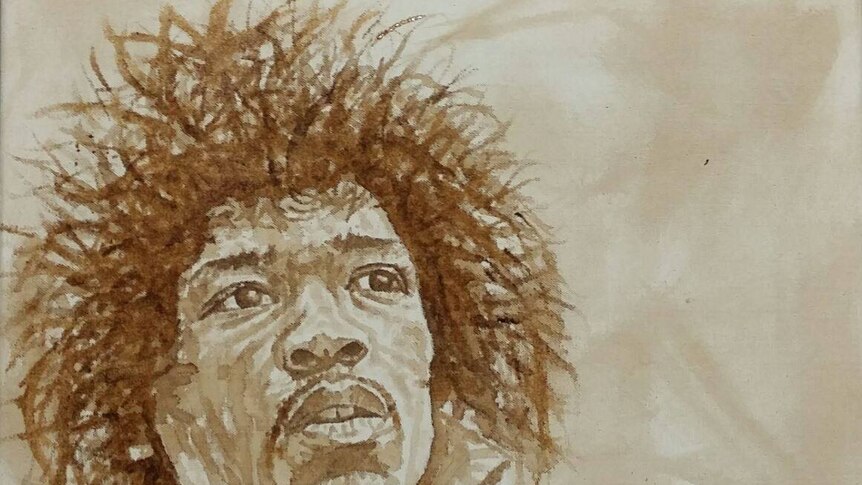 coffee painting of Jimi Hendrix