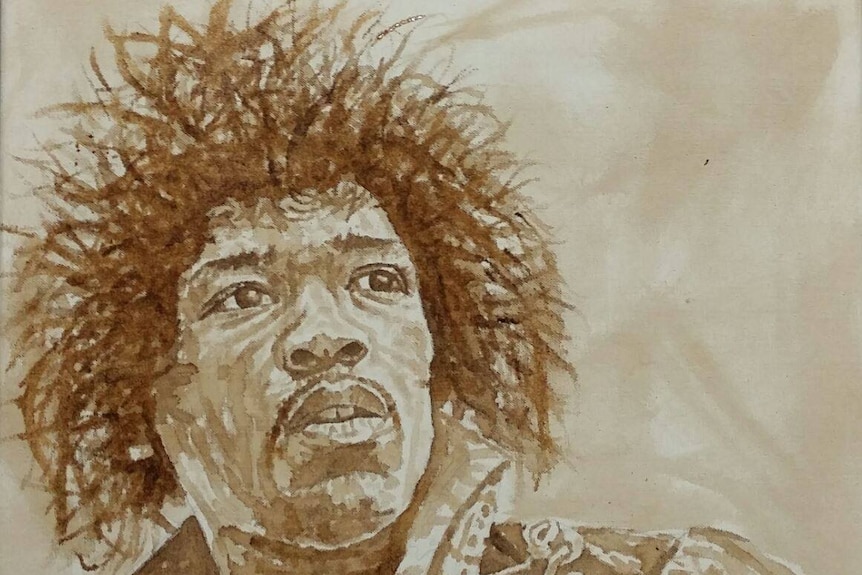 coffee painting of Jimi Hendrix