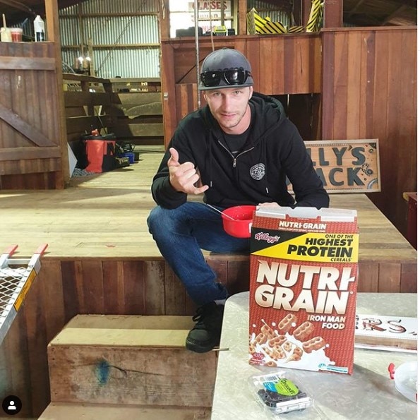 An Instagram post about a man advertising Nutri-grain cereal.