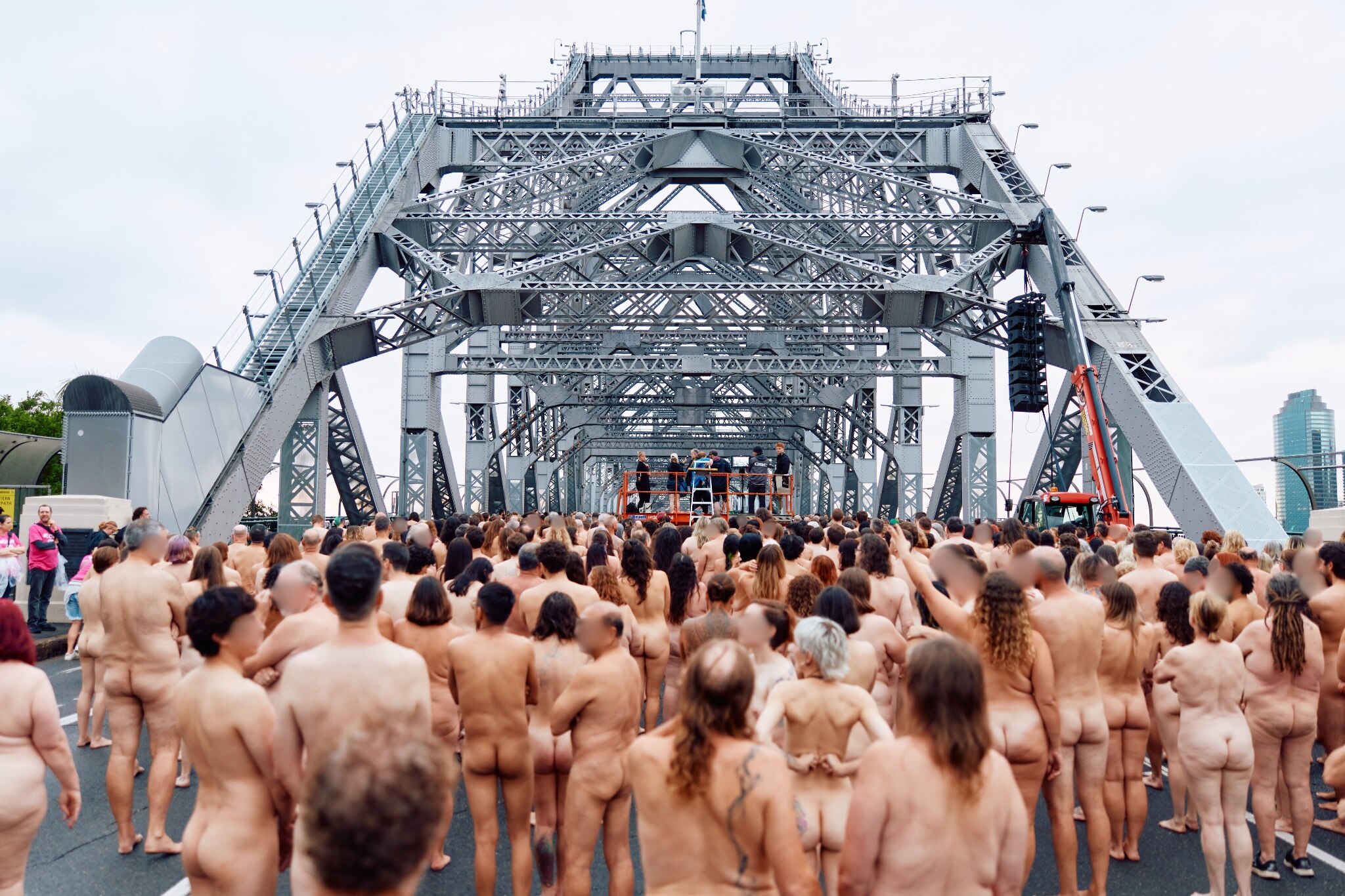 Spencer Tunick art project, Mass nude photography, Skin cancer awareness Australia, Brisbane art installations, Sun safety awareness, UV protection and skin cancer, nude for awareness, Unique art events Australia, Nude art for awareness, Brisbane Story Bridge closed event, Spencer Tunick skin cancer awareness, Art activism Australia, Nude photography;