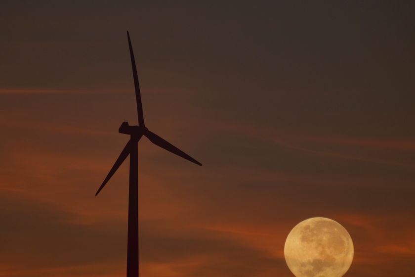 A wind turbine and the Moon