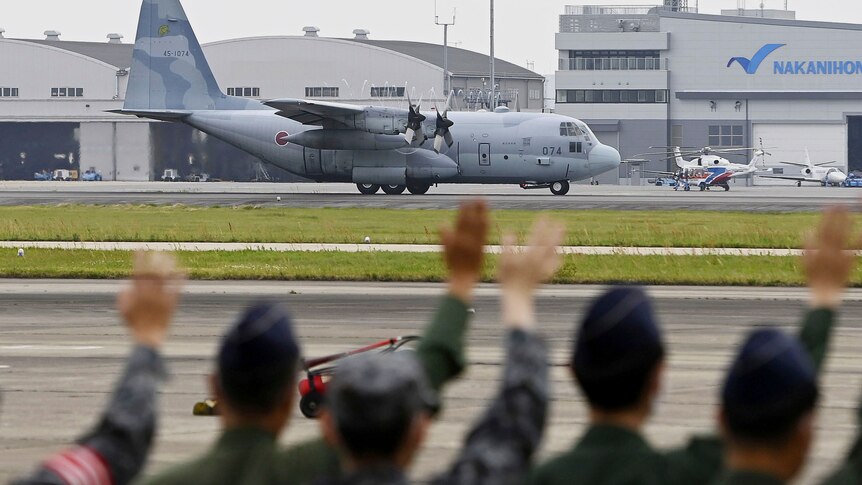 A Japan Air Self-Defense Force C-130 transport plane takes off from its Komaki air base on route to Sudan.