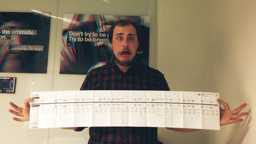 Twitter user @Br_Tr holds up mammoth ballot paper