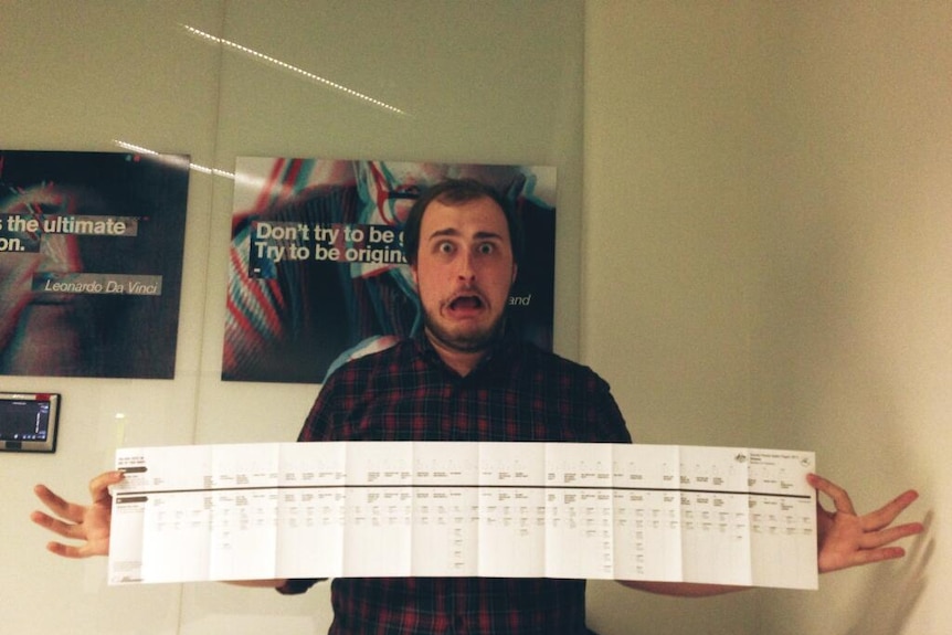 Twitter user @Br_Tr holds up mammoth ballot paper