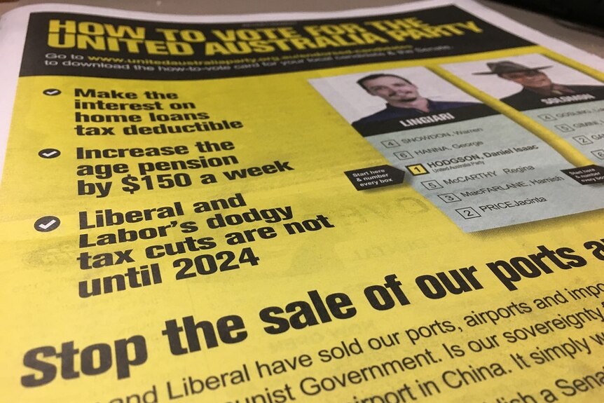 A newspaper ad showing the United Australia Party.