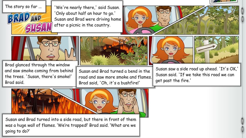 Game screenshot shows comic book strip, title reads "Brad and Susan"