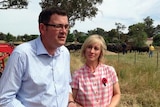 Daniel Andrews with wife Catherine Andrews on his father's farm at Wangaratta