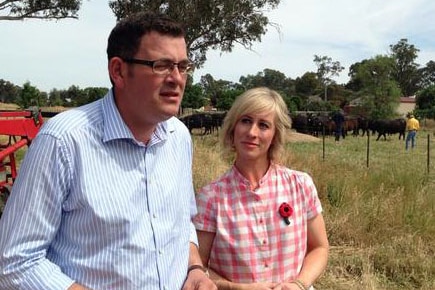 Daniel Andrews with wife Catherine Andrews on his father's farm at Wangaratta