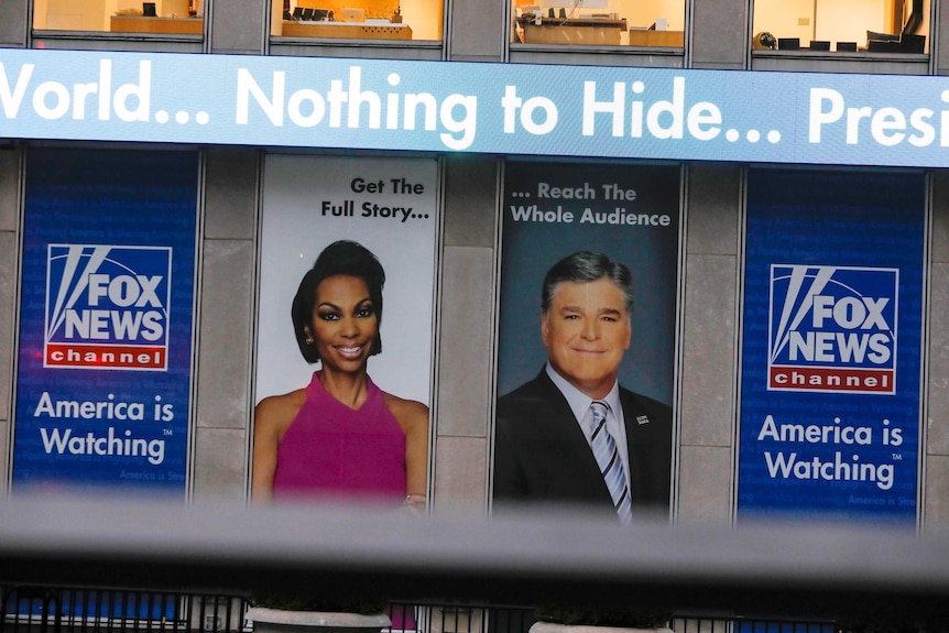 Signage is seen at the Fox News offices