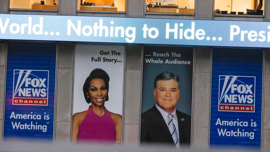 Signage is seen at the Fox News offices